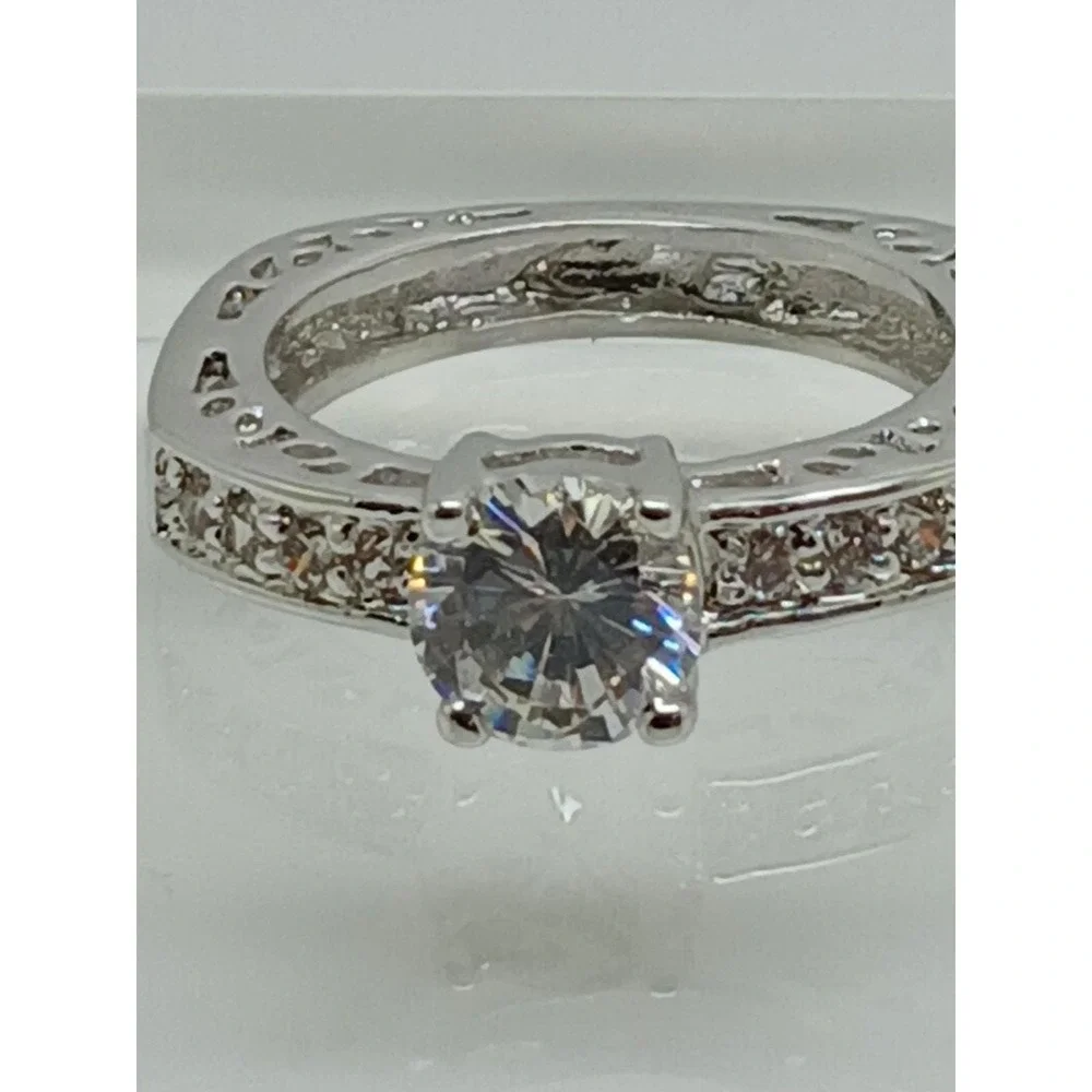 Vintage‎ Silver Tone Round Cut Cubic Zirconia Filigree Engagement Ring Size 10